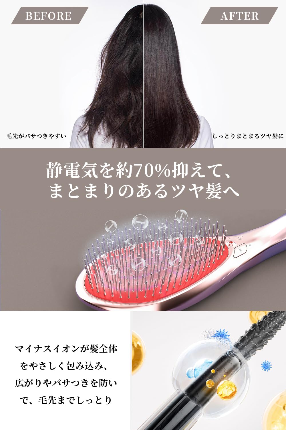 Amazon | emsブラシ 電気ブラシ 赤色・青色LED イオンケア サラサラ 髪